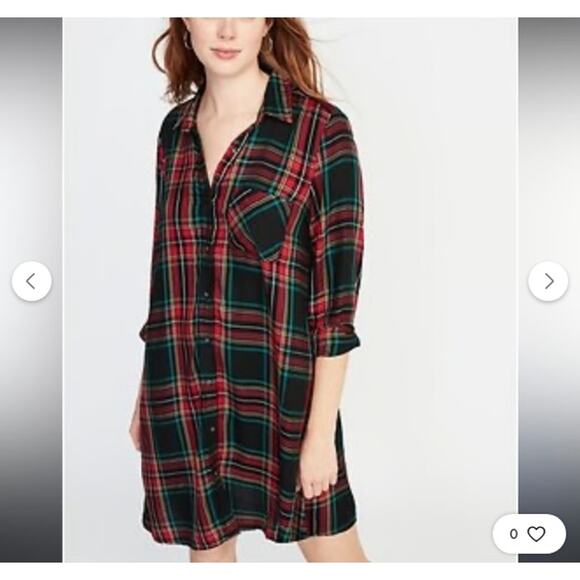 Old Navy Red Festive Plaid Button Front Shirt Dress Size Medium - Picture 1 of 8